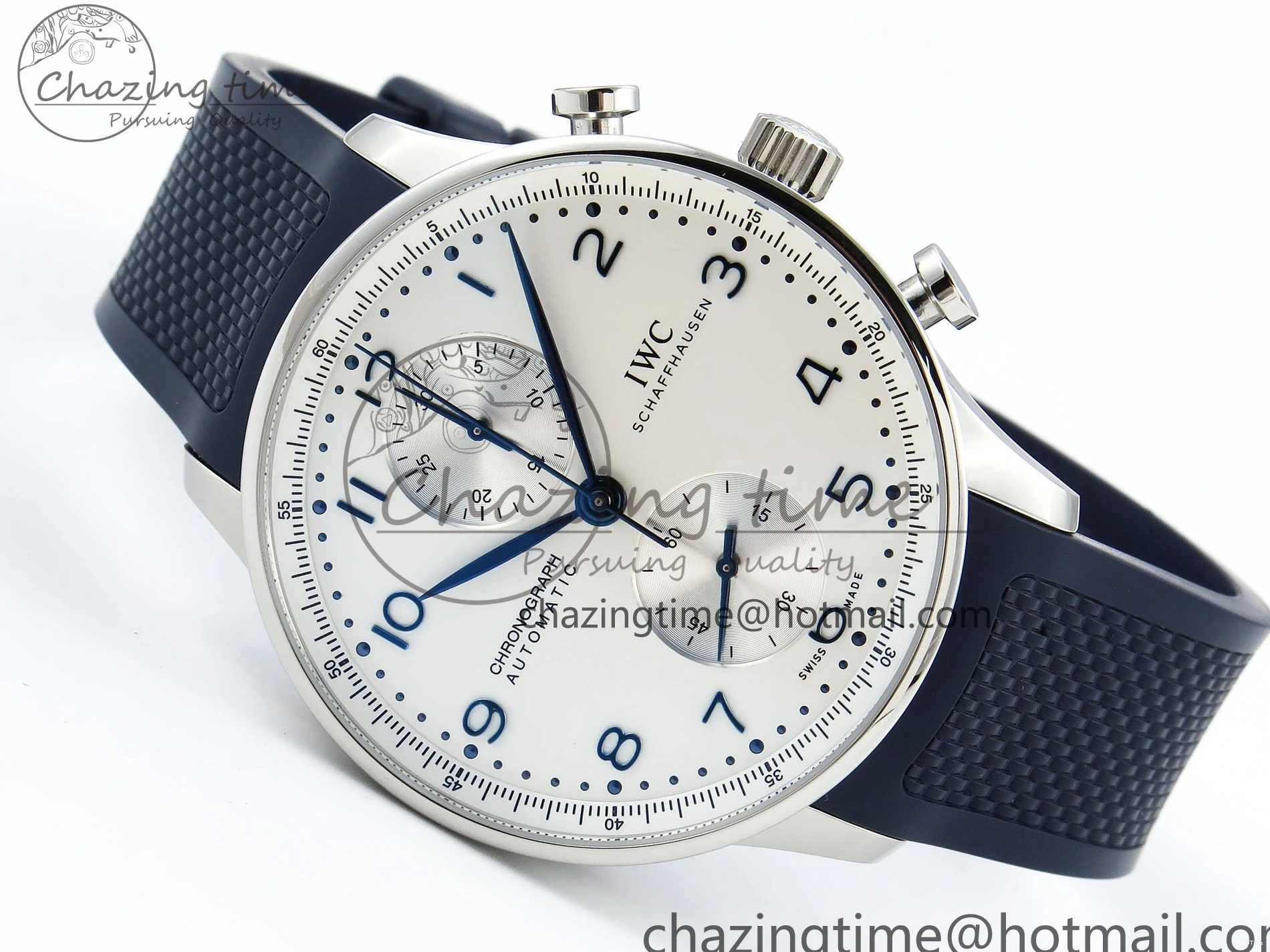 MIROTIME 0412 Casual Portuguese Chrono IW3716 Z+F 1:1 Best Edition White Dial on Blue Rubber Strap A 7016